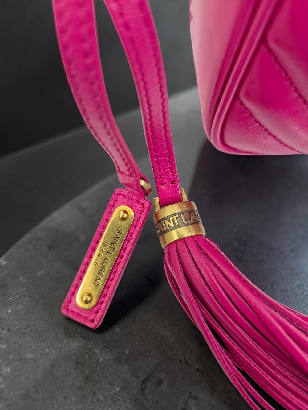 Saint Laurent Hot Pink Quilted Leather Crossbody Camera Bag with Tassel - Picture 11 of 16